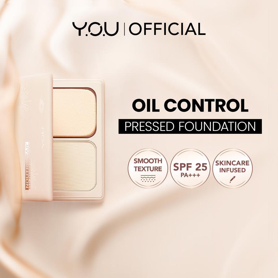 YOU NoutriWear+ Silky Pressed Foundation Full Coverage Oil Control & Tahan Lama 24 Jam Nourishing Ko