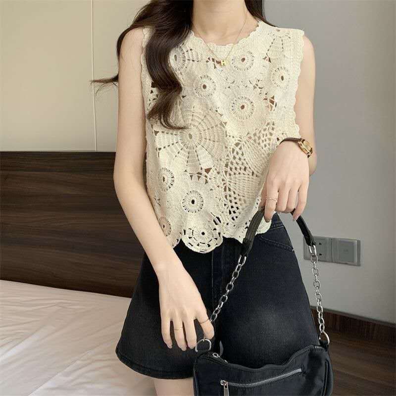 Korea Style Rompi Katun Krem Wanita Bunga2 Retro