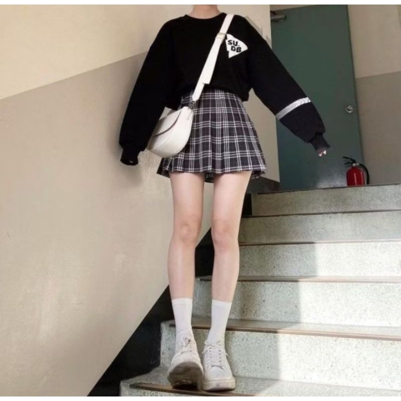jidsa Rok Mini Pendek wanita | Korea Style | Rok Kotak Kotak Pendek Skirt