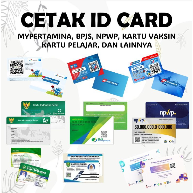 

CETAK ID CARD : Kartu BPJS, Kartu NPWP, Kartu Vaksin, Kartu Pelajar (Satuan tanpa minimal order - langsung jadi)
