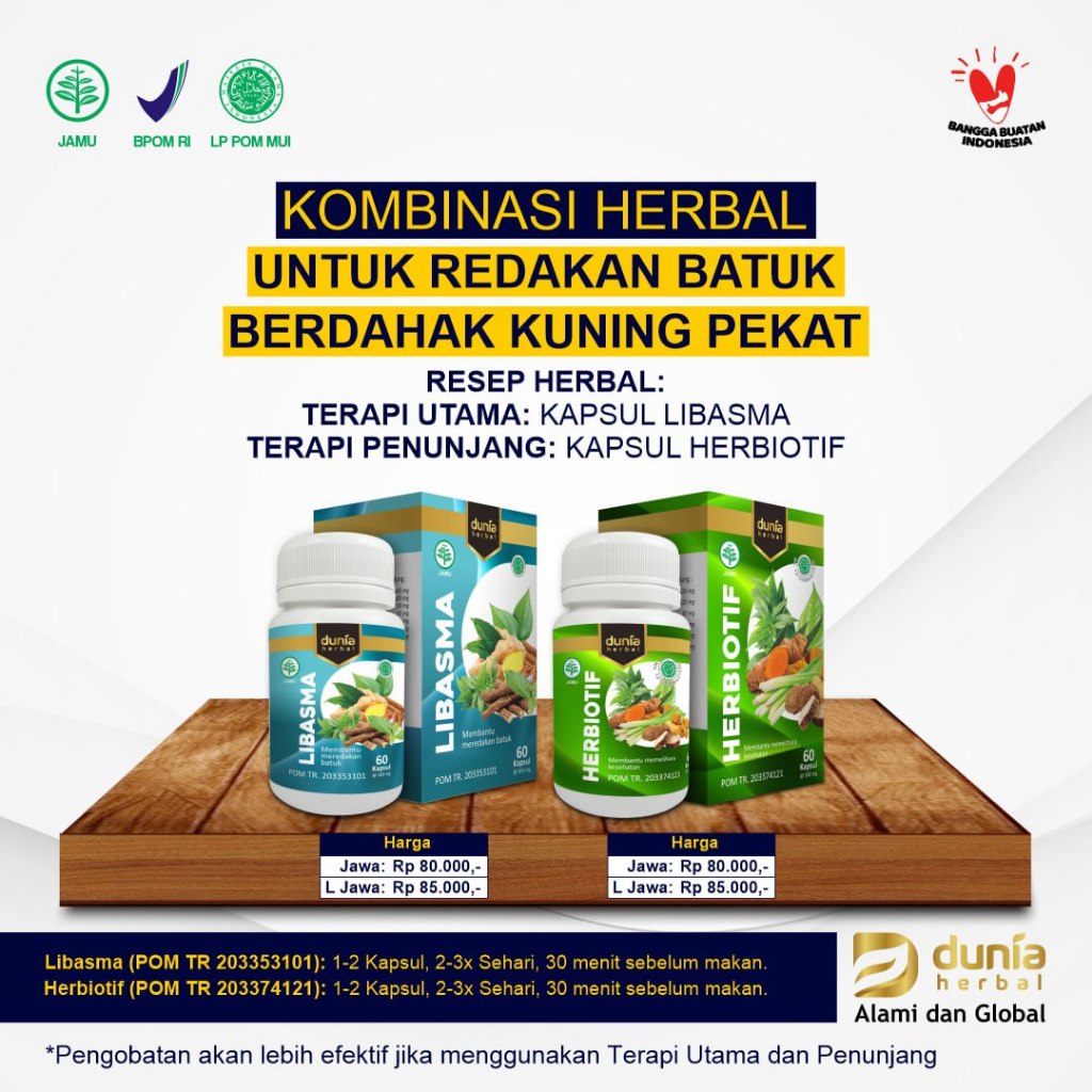 

Kombinasi Herbal untuk Redakan Batuk Berdahak Kuning Pekat Libasma + Herbiotif
