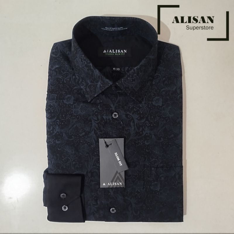 Alisan Printing Fashion Motif Cap Sembur 00594 Hitam Lengan panjang Slimfit
