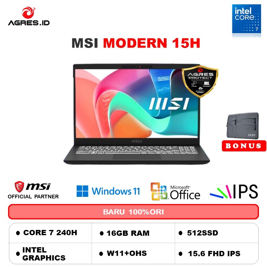 MSI MODERN 15H CORE 7 240H 16GB 512GB W11+OHS 15.6FHD IPS BLIT 2Y BLK -C2RMG.277