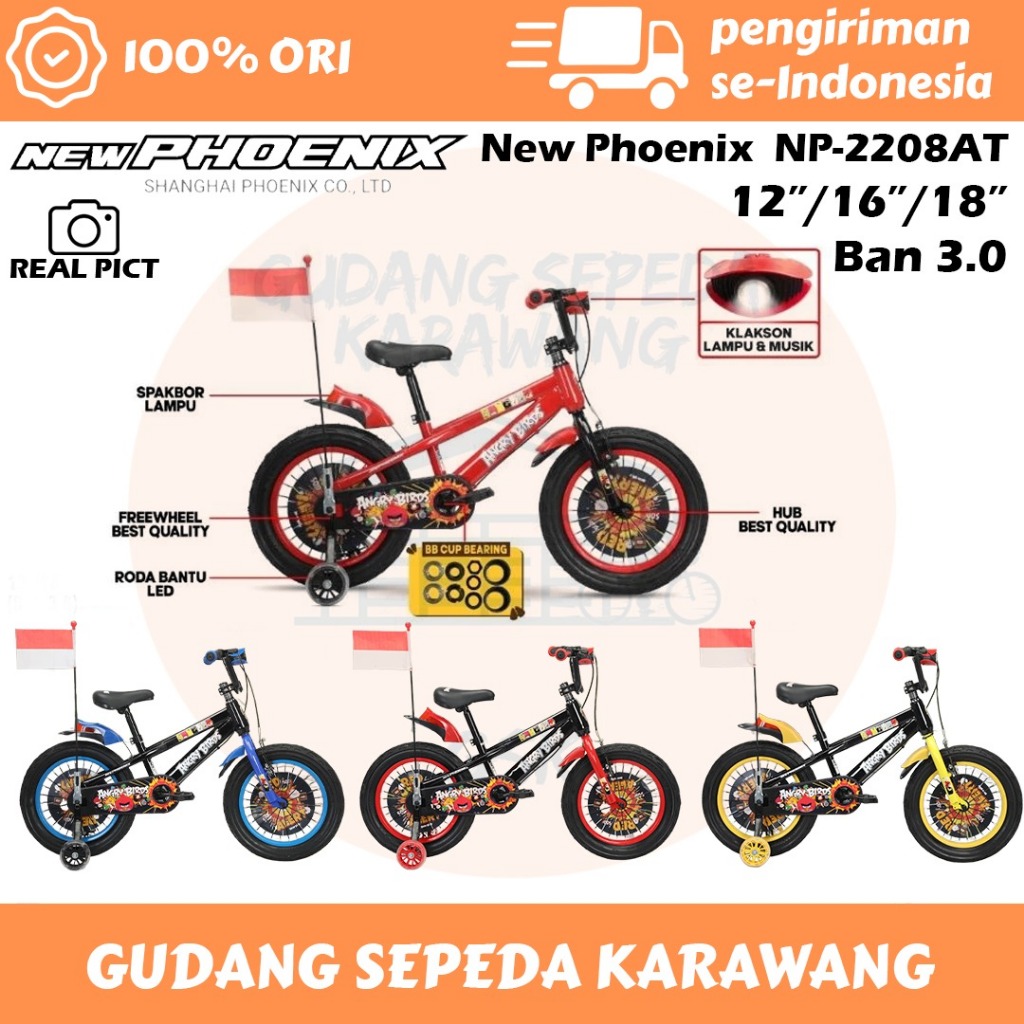 SEPEDA ANAK LAKI LAKI NEW PHOENIX BMX 2208 AT ANGRY BIRDS BAN 3.0