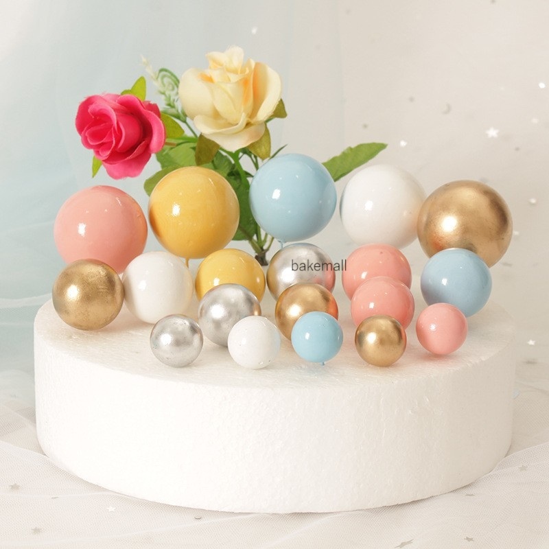 

20 PCS Hiasan Kue Bola Tusuk Cake Topper Bola Emas Silver