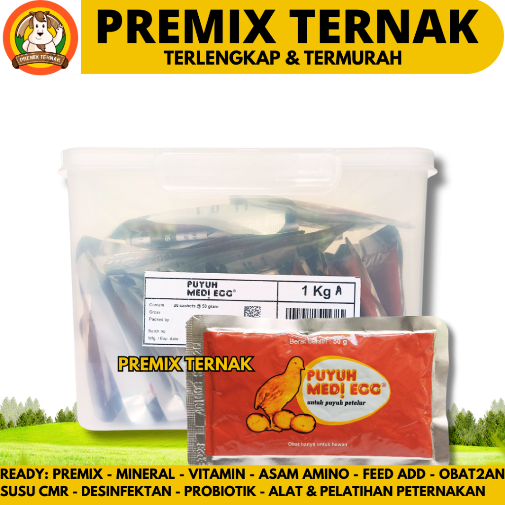 PUYUH MEDI EGG 50 GRAM (1 BOX 20 SACHET)- Vitamin Burung Puyuh Petelur - Pemacu Produksi Burung Puyu