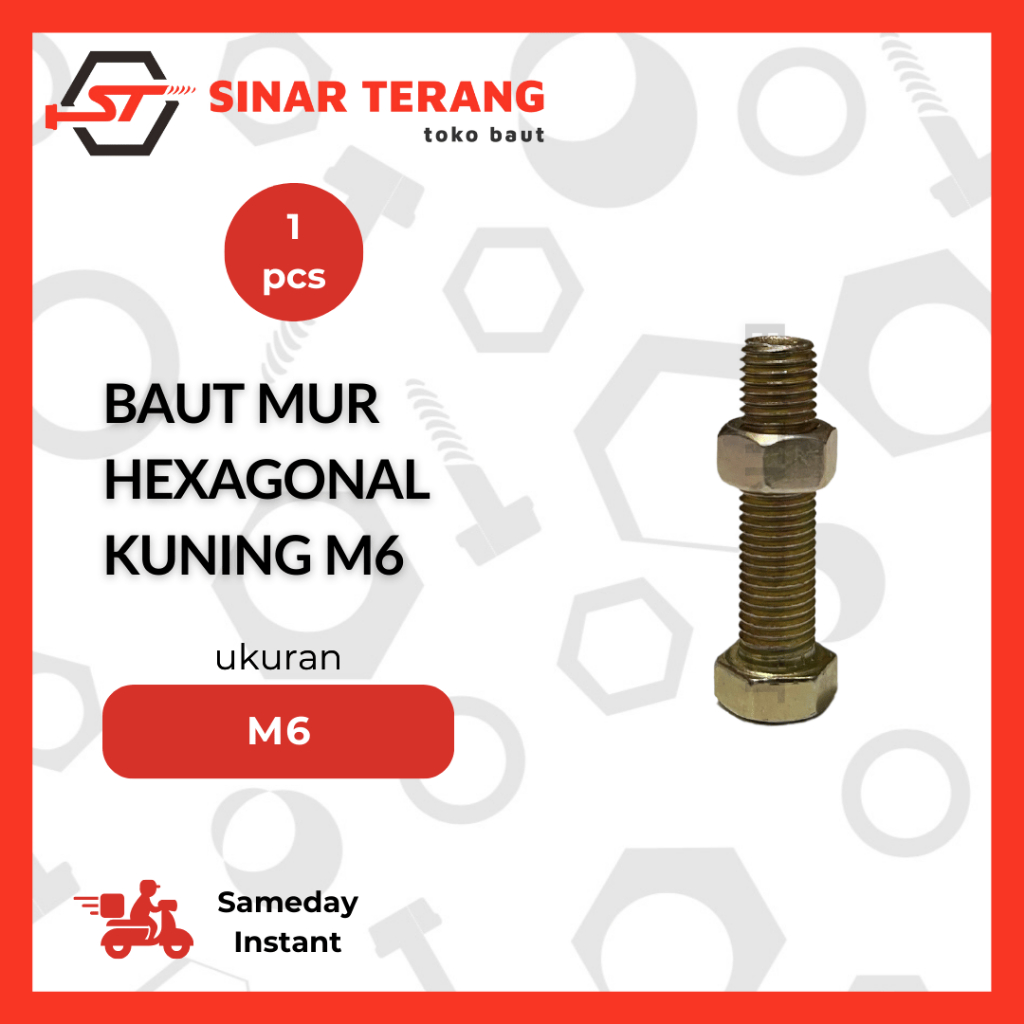 Baut Mur kuning M6 - Baut mur kuning panjang 55mm - 110mm - Baut rak kunci 10