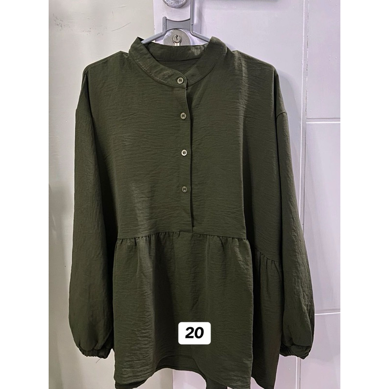 Baju Blouse Kemeja Blouse Wanita All Size Hitam Army