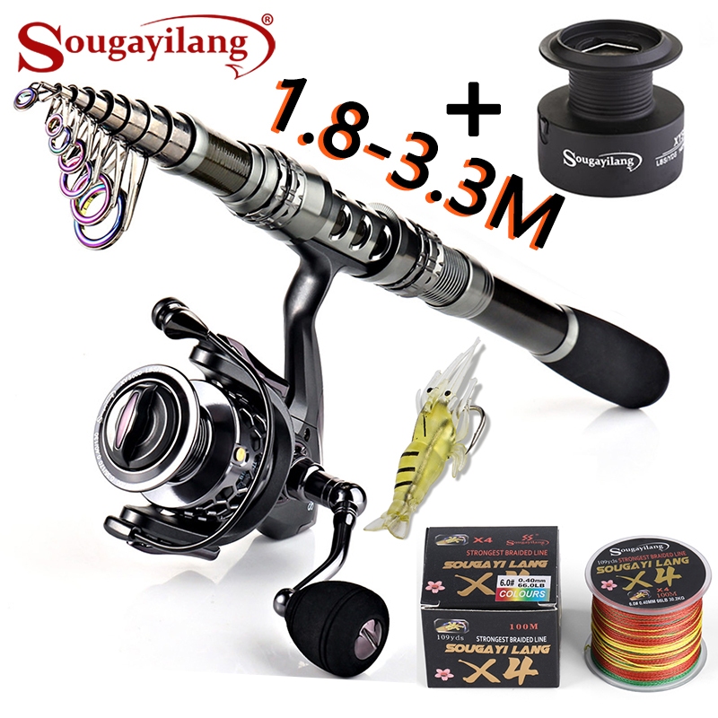 dopemani - sougayilang joran pancing teleskopik 1.8m - 2.4m reel spinning full metal set line umpan