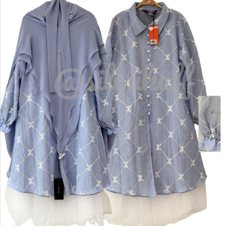 [SILMIKAFF] SISESA Set Amora Blue Broken White Syari Gamis Ready Si.Se.Sa Premium Original