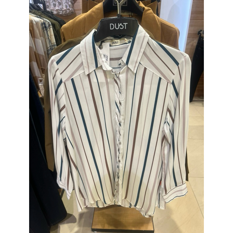 KEMEJA WANITA DUST GARIS GARIS HIJAU PUTIH