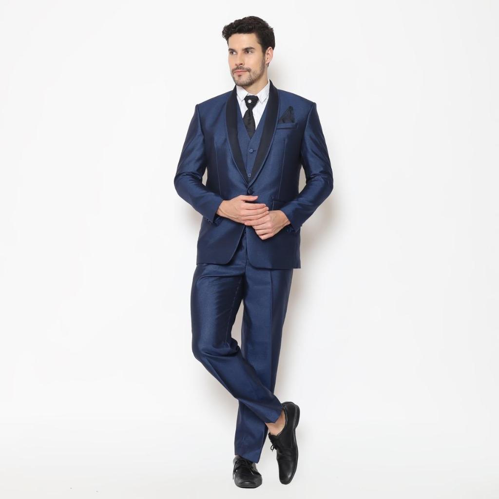 SEWA Full Set Jas Pria Semi Wool  Jas Pengantin Formal Navy- YUNG