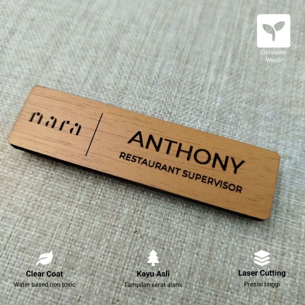 

Name Tag Magnet Custom Kayu | Nametag Magnet Custom | Papan Nama Dada Magnet Custom Logo Compact