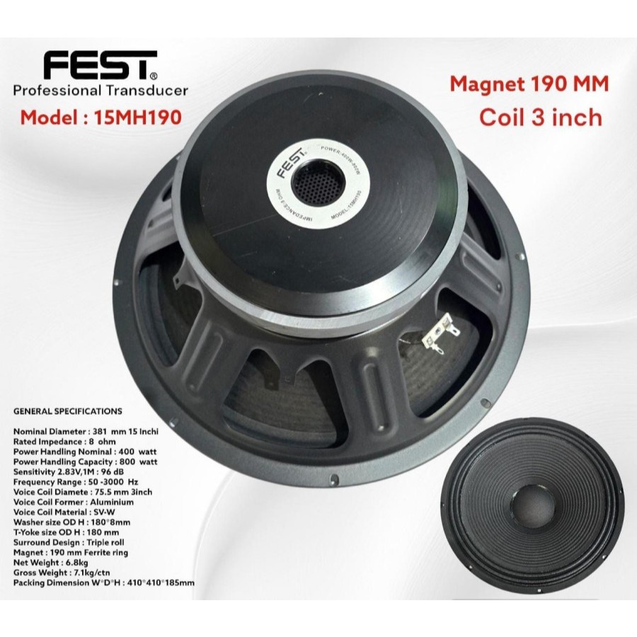 SPEAKER KOMPONEN FEST 15MH 190 15 INCH  400 WATT COIL 3 INCH