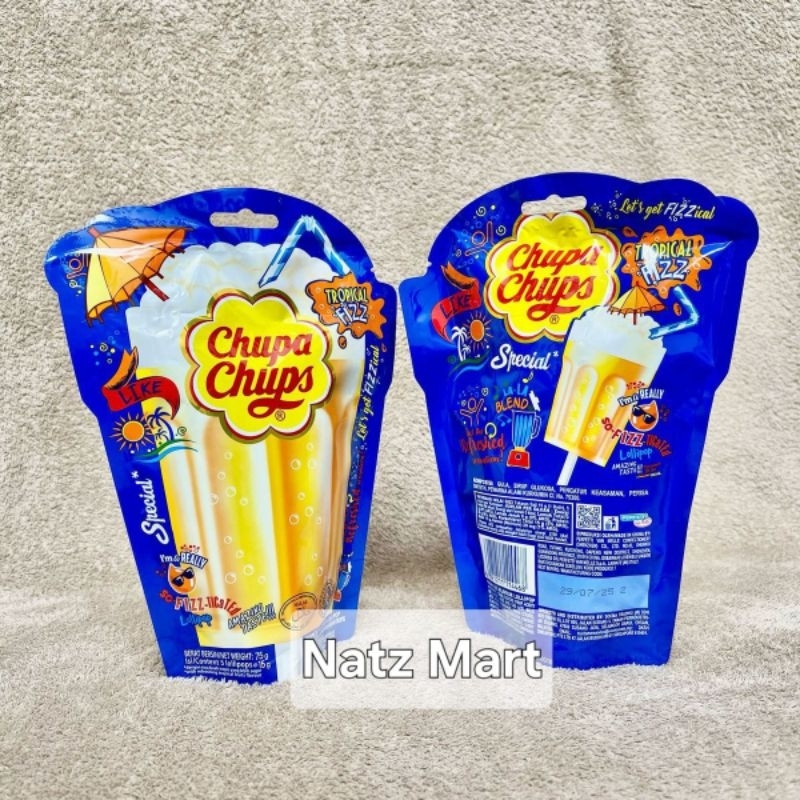 

CHUPA CHUPS TROPICAL FIZZ Permen Lollipop Rasa Buah 1 Pack isi 5 Pcs × 15 gr (Exp Juli 2025)