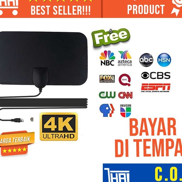 Premium ANTENA TV DITAL DALAM RUMAH DVBT2 4K HH GAIN 25DB PENANGKAP SINYAL CHANNEL RUANGAN VFH DAN U
