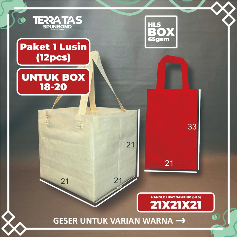 

Paket 1 Lusin 12pcs 65 GSM 21x21x21 Untuk Box 18-20 Tas Kantong Belanja Tas Kotak Makan Souvenir Hampers Kain Spunbond
