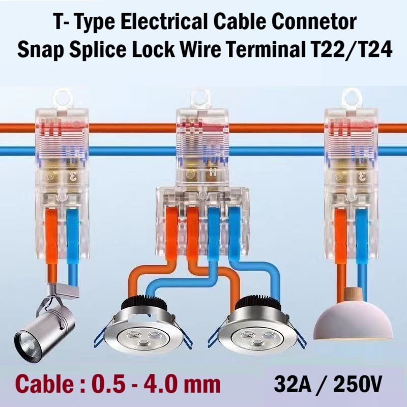 Konektor Kabel Listrik Tipe T Snap Splice Locking Quick Crimp Terminal Sambungan Cepat Tanpa Kupas