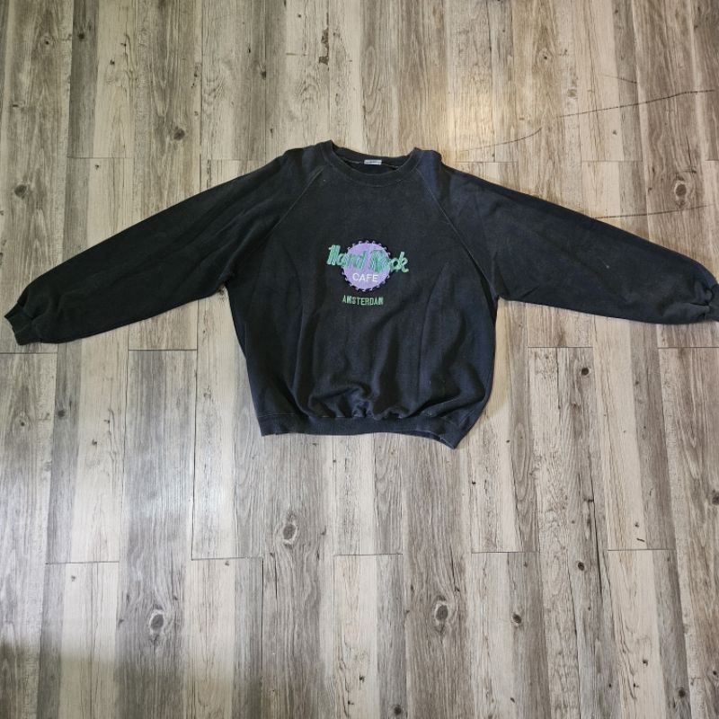 PRELOVED Sweater pria warna hitam pria vintage 90s original Hard Rock Cafe Amsterdam size XL