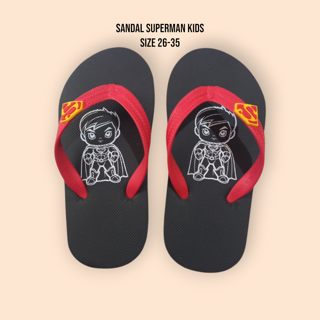 Sandal Jepit Anak Laki-Laki Superman Polos Karet Rubber Kids