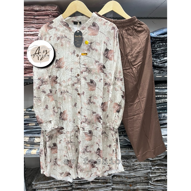 RB setelan long tunik motif kombinasi polos set long jumbo ld 120 bahan rayon twill premium oneset