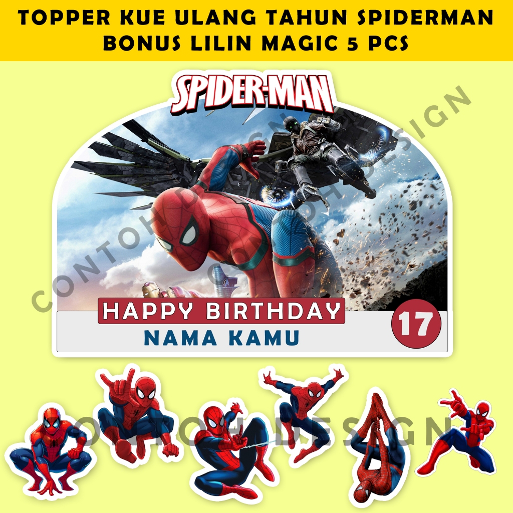 Topper Kue Ulang Tahun Spiderman | Topper Cake Ultah Custom Nama |Dekorasi Kue Ulang Tahun Spiderman