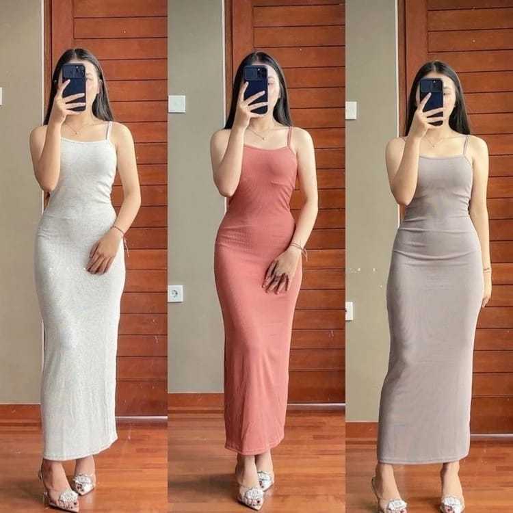HOT DEALS MAXI LONG DRESS PARTY KOREAN STYLE BODYCON TERBARU // TANKTOP MAXI DRESS BODY FIT QUALITY