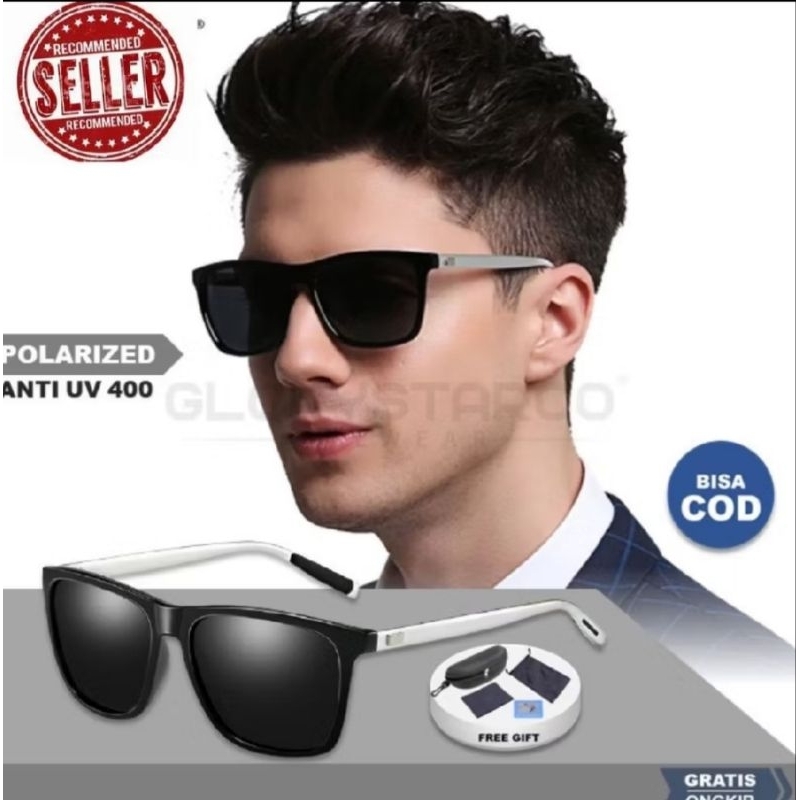 Kaca mata Polarized Pria Keren Anti UV Trendy Terbaru  Kaca mata Hitam  A378