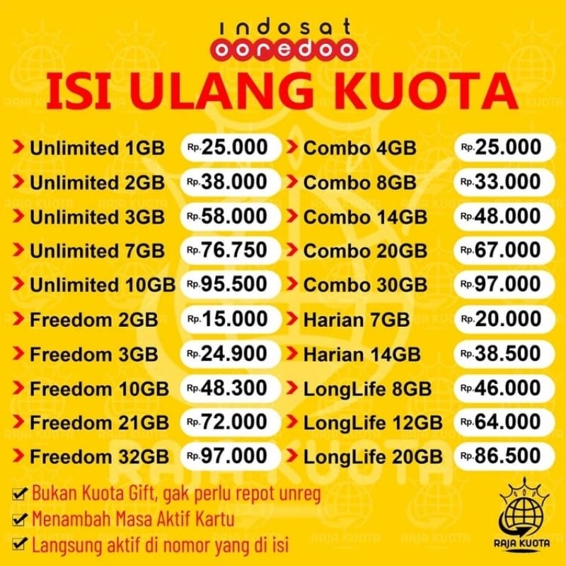 Inject Kuota Indosat Bukan GIFT Freedom Internet Unlimited Combo Menambah Masa Aktif