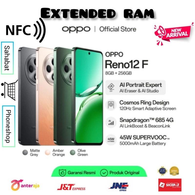 OPPO RENO 12F 4G RAM 8/256 GB (8GB+8GB EXTENDED RAM) GARANSI RESMI