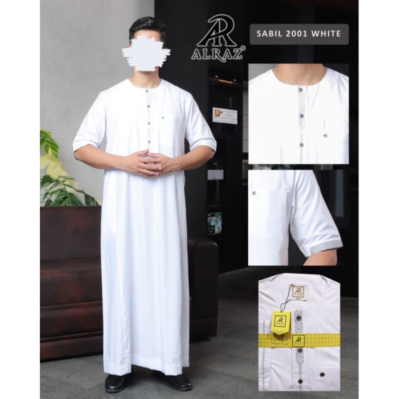 Al Raz Jubah Oblong Lengan Pendek Sabil Putih /Gamis putih /Jubah Saudi /Gamis Ikhwan Gamis keren