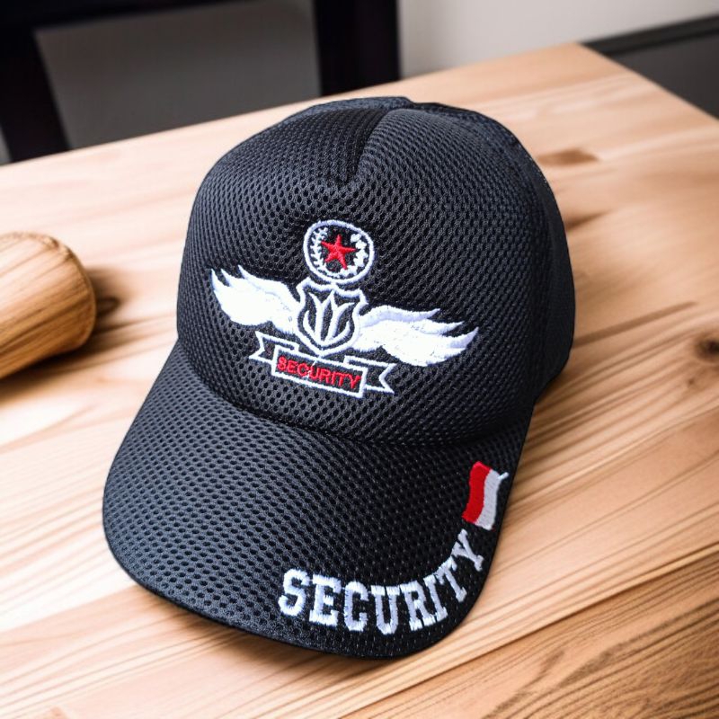 Topi jaring hitam wing security putih