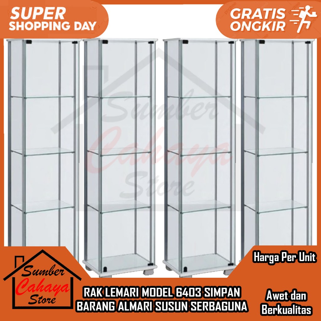 [Instant] Lemari Hias Model 6403 Menyimpan Barang Benda Piala Kamera Boneka Hiasan Almari Buku Kaca 
