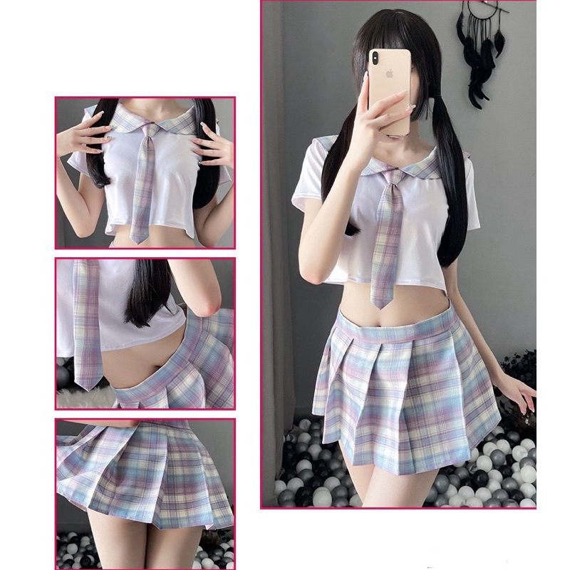 Set Seragam Sekolah Sexy Lingerie Baju + Rok + Dasi Jepang Cosplay Japanese Seifuku Costum Seksi Wan