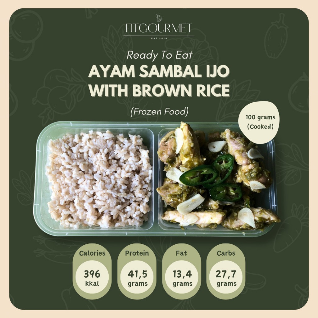 

PROTEIN READY TO EAT AYAM SAMBAL IJO LOW CAL WITH BROWN RICE | HEALTHY MEAL PREP - 200GR - 100GR | FROZEN