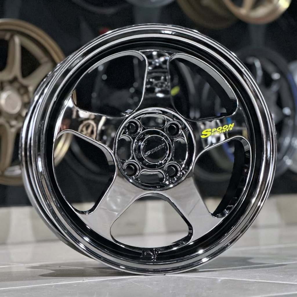 Velg Spoon Ring 15 Lebar 6.5 Pcd 4x100 Et 42 Warna Black Chrome | Velg Mobil Ring 15 | Velg Mobil Ti