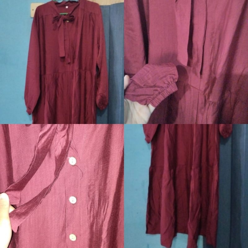 Dress Midi Wanita + Pita Hidup Bagian Leher