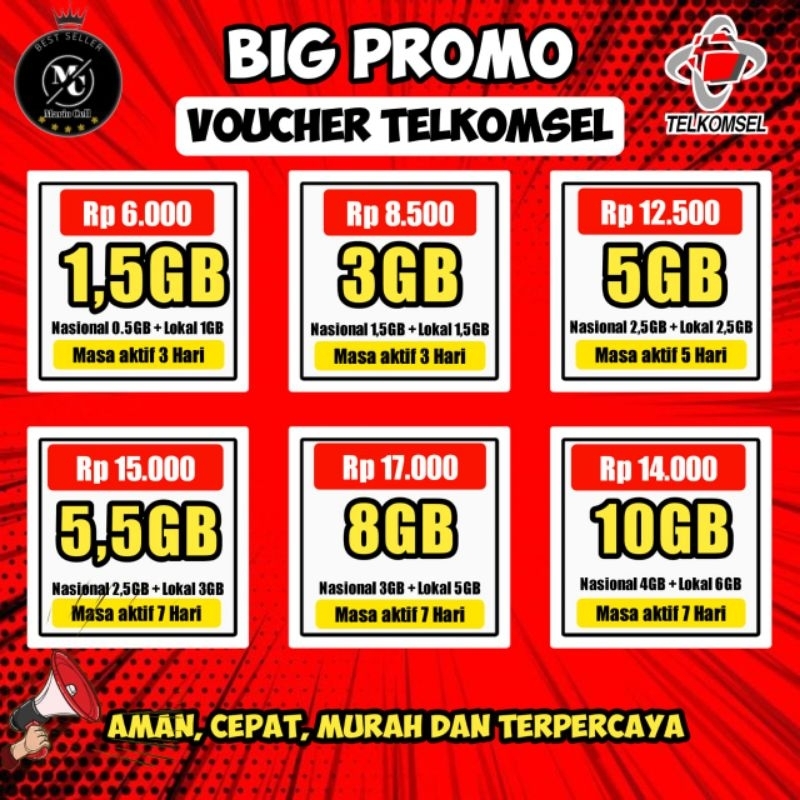 PROMO VOUCHER TELKOMSEL TERMURAH  - 1,5GB 3GB 5GB 5,5GB 8GB 10GB KUOTA MINI DAERAH KHUSUH SULAWESI