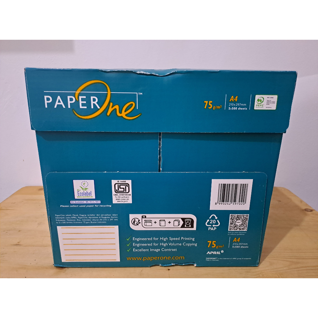 

PaperOne Kertas A4 75gr Copier 1 Box (2500 lembar) Kertas HVS A4 Kertas Fotocopy