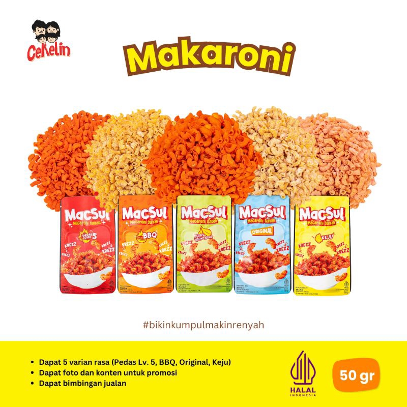 

CEKELIN Cemilan Makaroni - Isi 50gr Beli 4 Hemat Banyak Snack