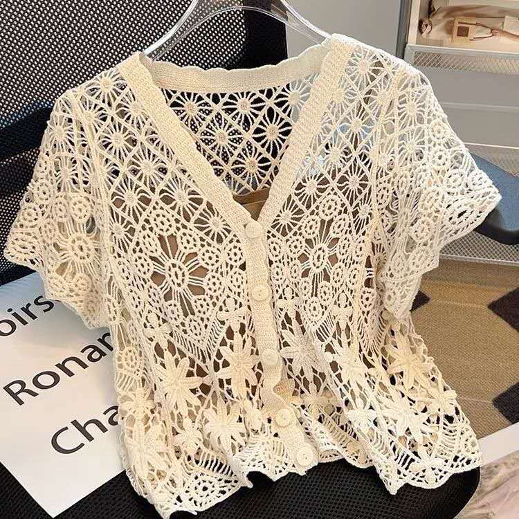 Kaus Wanita Katun Rajut Rompi Motif Bintang Lengan Pendek Korea Look