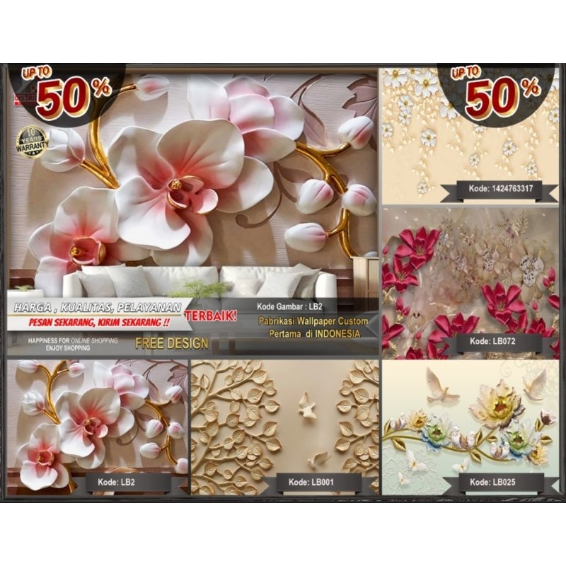 Wallpaper Dinding 3D Tema Flowers | Wallpaper Bedroom | Wallpaper Ruang Tamu | Wallpaper Bunga | Wal