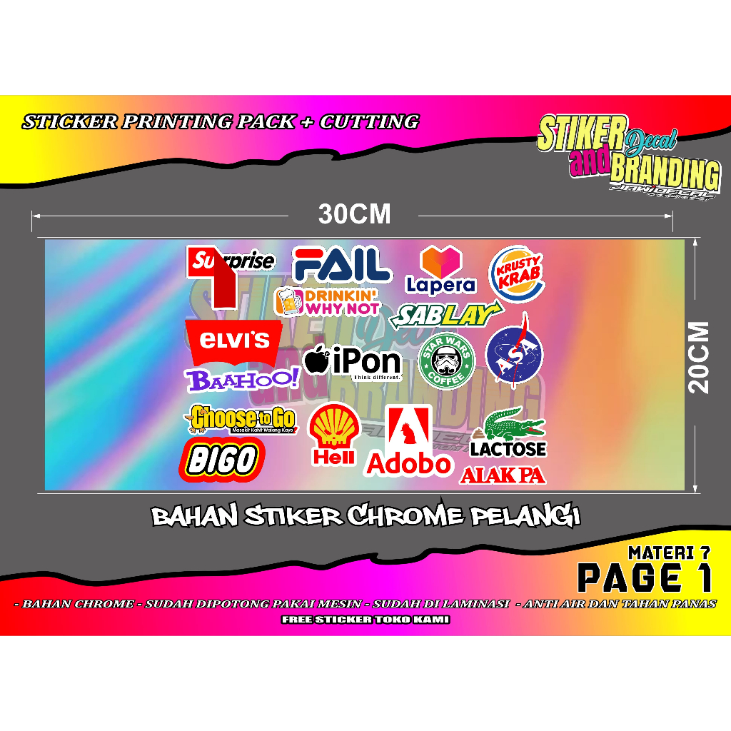 

sticker pack versi 7 , chrom , 30X20 , print cut laminasi anti gores anti pudar