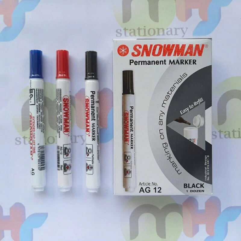 

Spidol Snowman Permanen Marker AG-12 Hitam|Biru|Merah|Putih