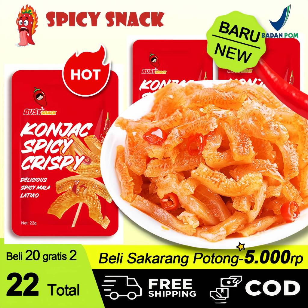 

22g Spicy Konjac Crisp,Snack Konnyaku Renyah Pedas Rasa Barbeku 22 Bungkus Tanpa Pengawet Vegan Promo