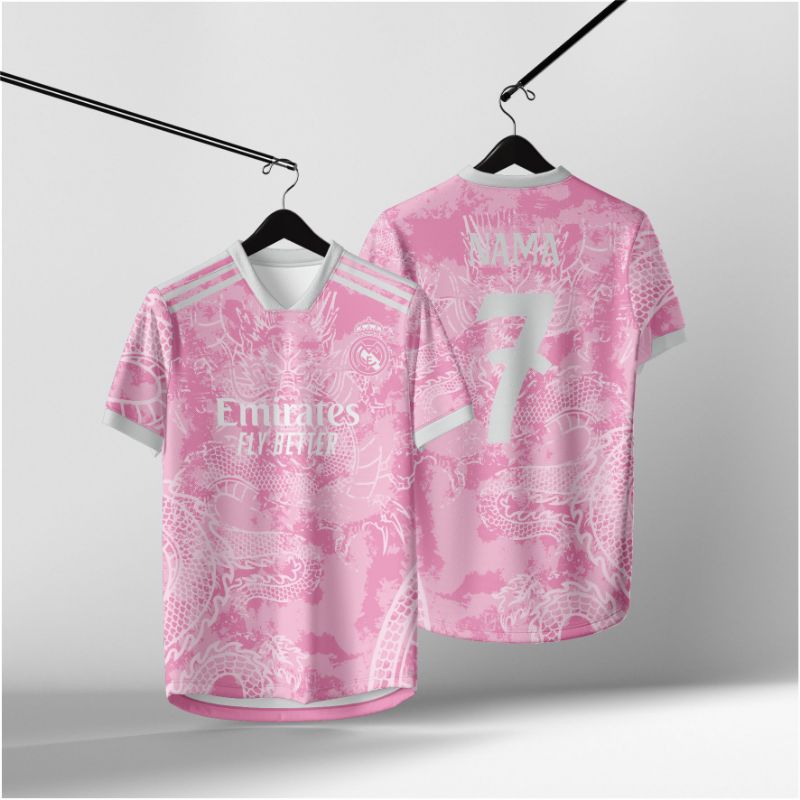 JERSEY REAL MADRID SPESIAL DRAGON PINK GRATIS NAMA DAN NOMOR PUNGGUNG