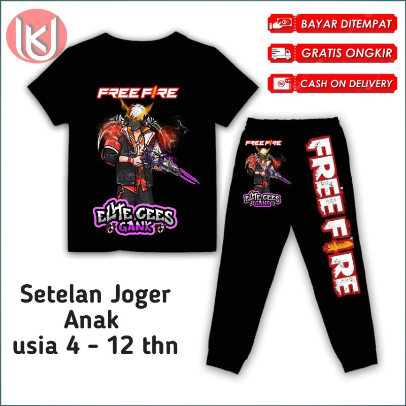 Bisa COF kaos anak Setelan Joger Free Fire elite chees Gank baju anak FF gratis tambah nama