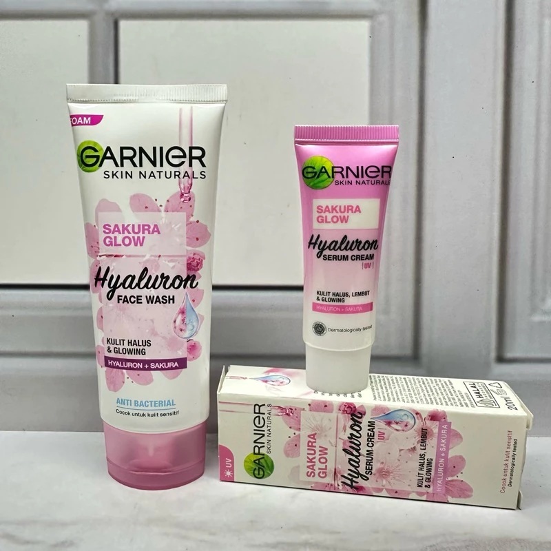Paket Garnier Sakura Glow 2in1 (Face wash +Serum Cream 20ml) All Skin
