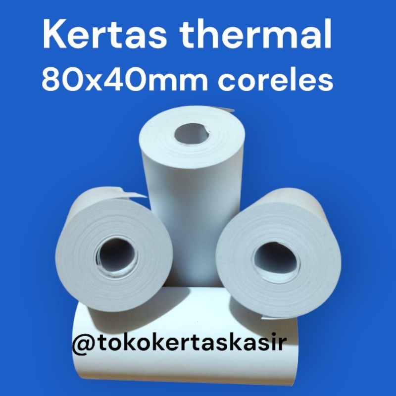 

10 pcs kertas thermal 80x40mm coreles tanpa tulang