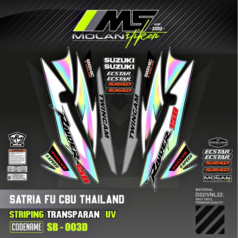 Decal Sticker Striping Variasi Transparan Uv Satria Fu Cbu Thailand 2005/2006 Raider 150 Suzuki Satr